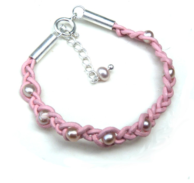 Pink Pearls on Pink Leather Bracelet